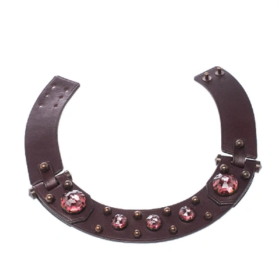 Pre-owned Lanvin Burgundy Crystal Embellished Leather Choker Necklace