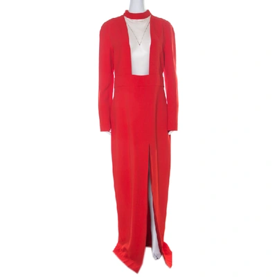 Pre-owned Tom Ford Scarlet Red Stretch Crepe Mesh Paneled Gown L