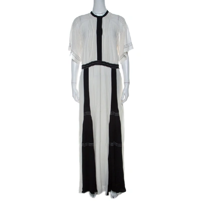 Pre-owned Burberry Black And White Chiffon Pintuck Bodice Maxi Dress M