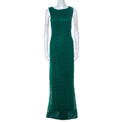 Pre-owned Carolina Herrera Green Lace Long Sleeveless Dress S