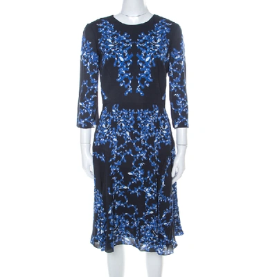 Pre-owned Erdem Navy Blue Lillie Printed Silk Crepe Dress M