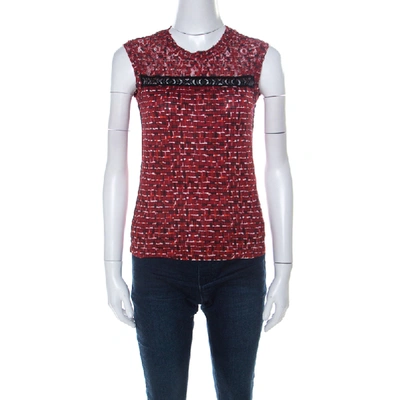 Pre-owned Bottega Veneta Red Microsquare Printed Cotton And Lace Yoke Sleeveless Top S