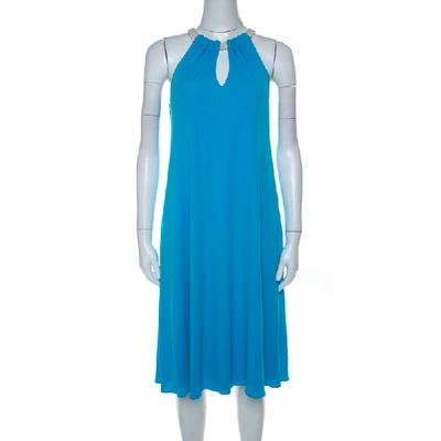 Pre-owned Elie Tahari Bright Blue Jersey Rope Neck Detail Dress S