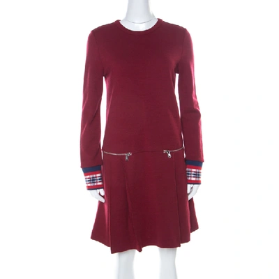 Pre-owned Marc By Marc Jacobs Burgundy Wool Drop-waist Back Button Detail Dress S