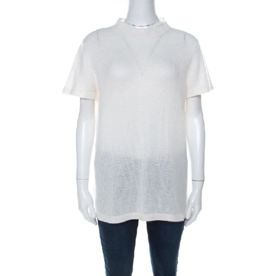 Pre-owned Prada Off White Ribbed Cashmere Knit High Collar Jumper Top M