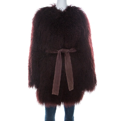 Pre-owned Dolce & Gabbana Burgundy Lamb Shearling Fur Belted Mongolian Coat S