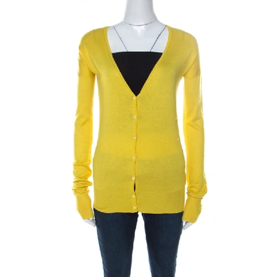 Pre-owned Joseph Yellow Silk Blend Knit Button Front Cardigan S