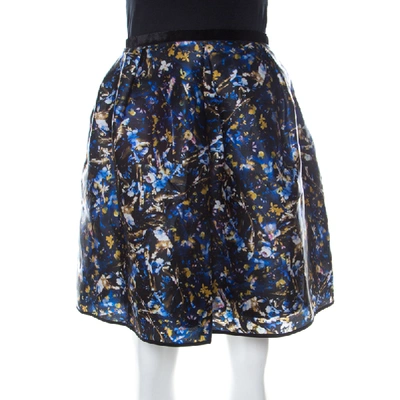 Pre-owned Erdem Blue Floral Print Silk Gazar Levinia Gathered Skirt M