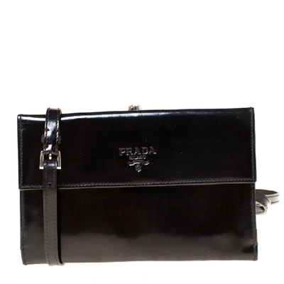 Pre-owned Prada Black Patent Leather Kisslock Sling Wallet