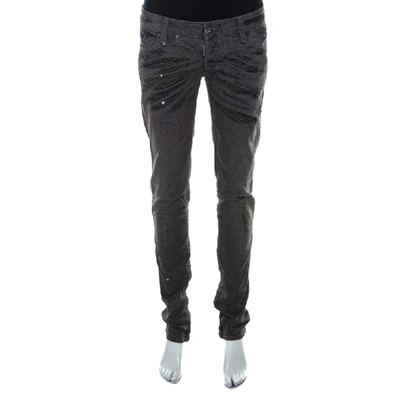 Pre-owned Dsquared2 Grey Crystal Embellished Splatter Effect Denim Super Skinny Jeans M