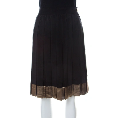 Pre-owned Gucci Black Silk Gold Hem Detail Pleated Skirt M