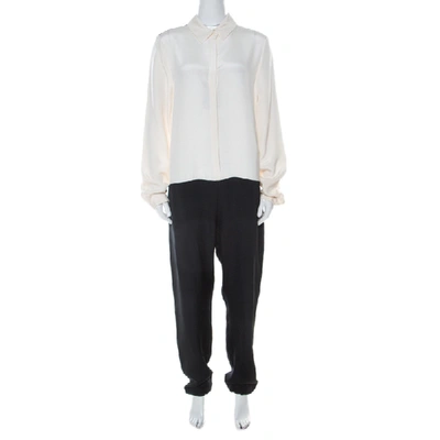 Pre-owned Joseph Black & Off White Matt Silk Harem Trousers Full Sleeve Harlem Jumpsuit L