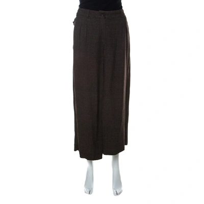 Pre-owned Kenzo Dark Brown Stretch Wool Pleated Culottes M