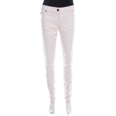 Pre-owned Escada Pale Beige Denim Contrast Topstitch Detail Tapered Jeans M