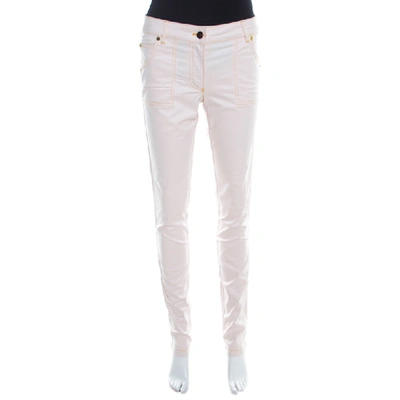 Pre-owned Escada Pale Beige Denim Contrast Topstitch Detail Tapered Jeans S