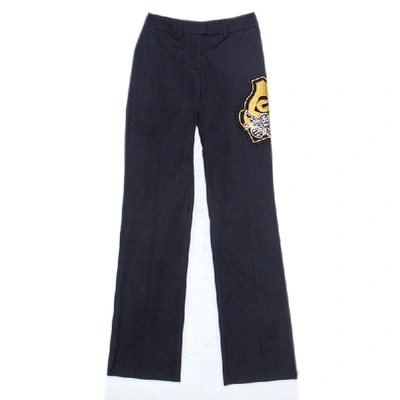 Pre-owned Gianfranco Ferre Gf Ferre Navy Blue Cotton Crest Applique Detail Straight Fit Trousers S