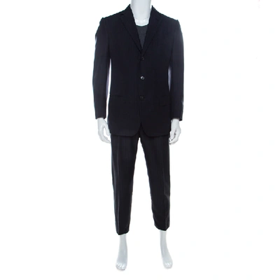 Pre-owned Ermenegildo Zegna Dark Blue & Black Striped Mohair & Wool Blend Classic Fit Suit L