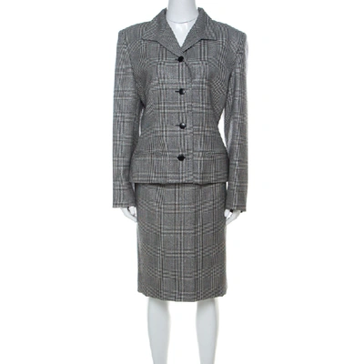 Pre-owned Givenchy Monochrome Prince Of Whales Checked Wool Skirt Suit L In Black