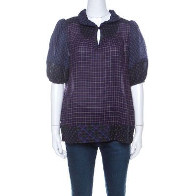 Pre-owned Marc By Marc Jacobs Multicolor Wool & Silk Blend Mixed Print Puff Sleeve Polo Shirt L