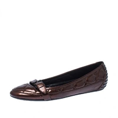 Pre-owned Burberry Brown Quilted Patent Leather Ballet Flats Size 37