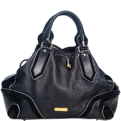 Pre-owned Burberry Black Leather Drawstring Satchel Bag