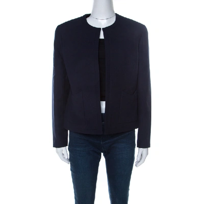 Pre-owned Chanel Navy Cotton Blend Textured Jacket L In Blue