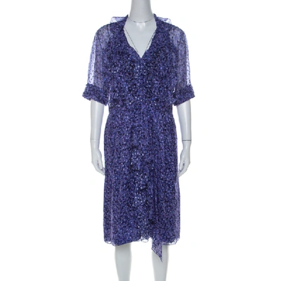 Pre-owned Jason Wu Purple Silk Chiffon Printed Ruffle Short Dress L