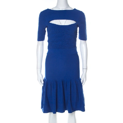 Pre-owned Mcq By Alexander Mcqueen Blue Jersey Cut Out Neck Detail Fitted Fishtail Midi Dress S