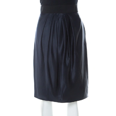 Pre-owned Valentino Navy Blue Silk Pleated Front Midi Skirt M