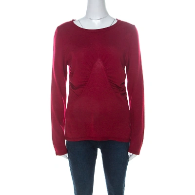 Pre-owned Escada Red Cashmere Knit Ruched Front Top M