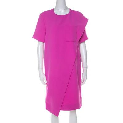 Pre-owned Balenciaga Pink Crepe Front Flap Detail Shift Dress M