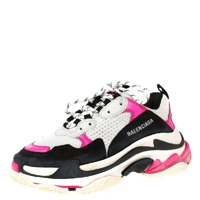 Pre-owned Balenciaga Pink Mesh And Leather Triple S Clear Sole Platform Sneakers Size 39 In Multicolor