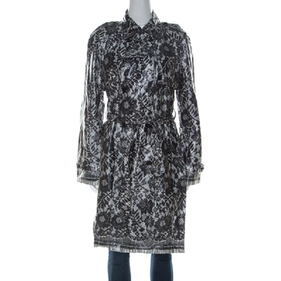 Pre-owned Dolce & Gabbana Grey Coated Silk Floral Lace Pattern Raincoat M
