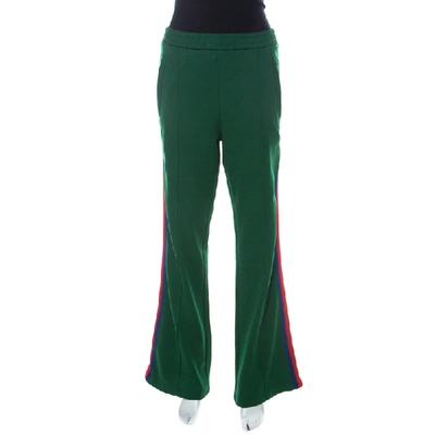 Pre-owned Gucci Green Cotton Blend Striped Side Seam Detail Sweatpants L