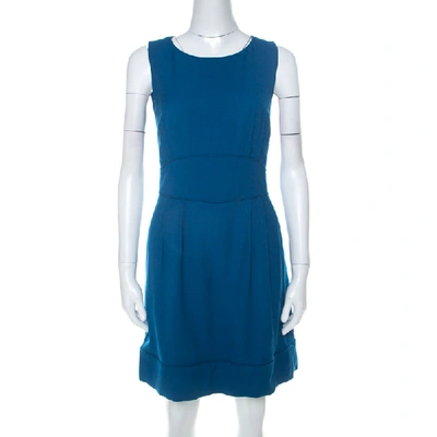 Pre-owned Fendi Lapis Blue Crepe Wool Blend Sleeveless Sheath Dress S