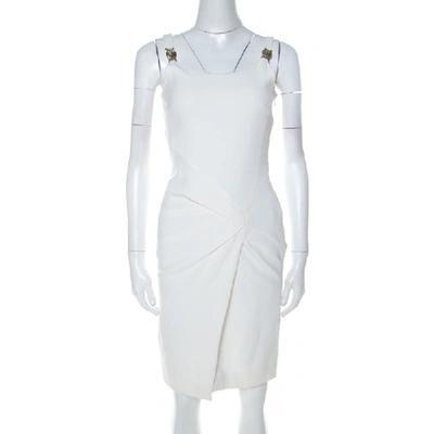 Pre-owned Versace Collection White Stretch Crepe Front Overlap Detail Sleeveless Dress S