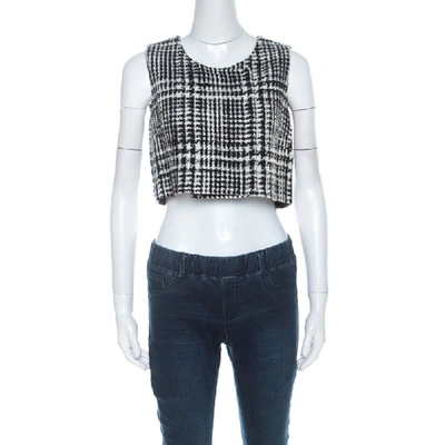 Pre-owned Dior Black & White Tweed Sleeveless Double Breasted Fold Over Crop Top S