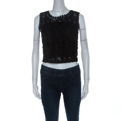 Pre-owned Emanuel Ungaro Ombre De La Nuit Vintage Black Lace Sleeveless Cropped Blouse M