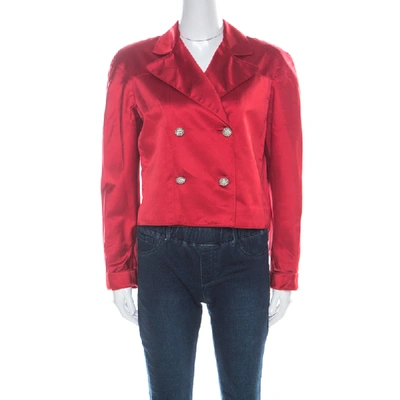 Pre-owned Valentino Red Satin Crystal Button Detail Blazer M