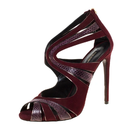 Pre-owned Dolce & Gabbana Burgundy Python Leather And Suede Cut Out Pumps Size 39