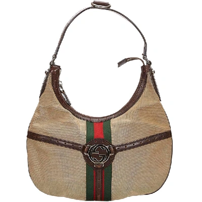 Pre-owned Gucci Brown Web Canvas Reins Hobo Bag