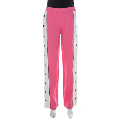 Pre-owned Emilio Pucci Pink Silk Blend Striped Side Seam Snap Button Sweatpants S