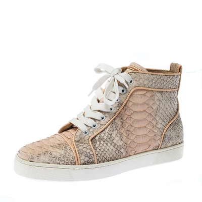 Pre-owned Christian Louboutin Pink Python Leather Louis Orlato Lace Up Trainers Size 38.5 In Beige