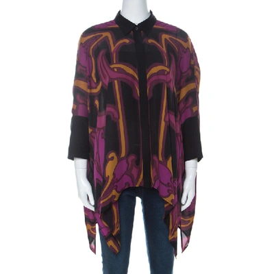 Pre-owned Gucci Purple Art Nouveau Print Silk Cape Shirt S
