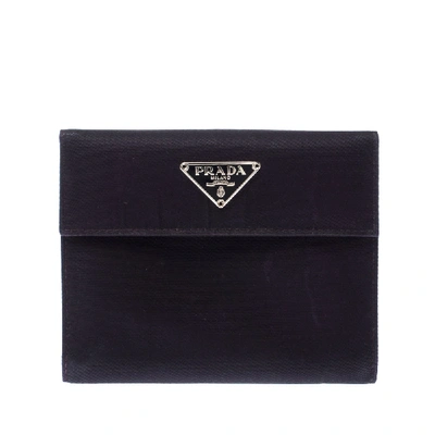Pre-owned Prada Navy Blue Nylon Flap Compact Wallet