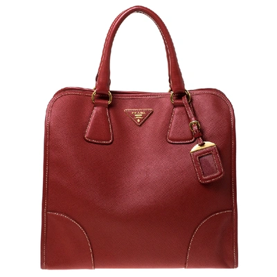 Pre-owned Prada Red Saffiano Leather Satchel