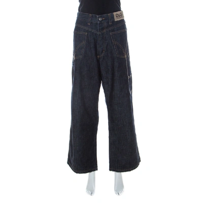 Pre-owned Dolce & Gabbana Indigo Denim Reverse Pocket Wide Leg Jeans Xl In Navy Blue