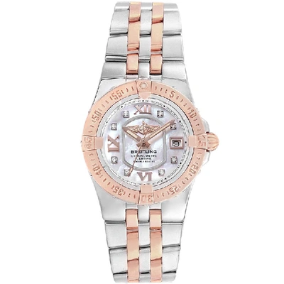 Pre-owned Breitling 18k Rose Gold Mop Diamond And Stainless Steel Galactic C71340 Women's Watch 30mm In Silver