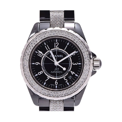 Pre-owned Chanel Black Stainless Steel And Diamond J12 H1339 Women's Wristwatch 39mm