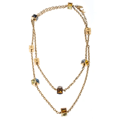 Pre-owned Louis Vuitton Multicolor Crystal Gold Tone Gamble Station Layered  Necklace